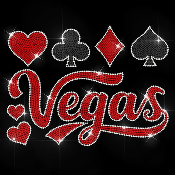 1pc Vegas Text Rhinestone Iron on Hotfix Transfer Playing Cards Elements Heat Transfer Decal Rhinestone Hotfix Sticker Bling Clothing Decoration Applique for Shirt Bag Hat Jacket Jeans Colorful