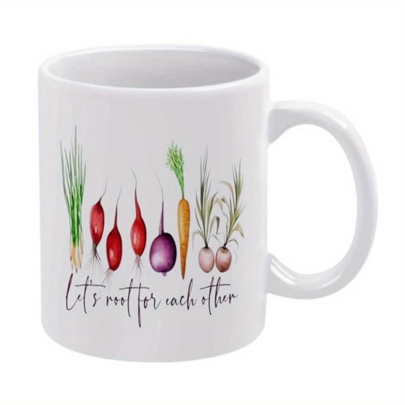 1pc Vegetable Roots Mug Let s Root Each Other Funny Coffee Cup with Red Radishes Purple Beets Orange Carrots Kitchen Office Housewarming 11oz Ceramic Cup Hot Drinks Hand Wash Only
