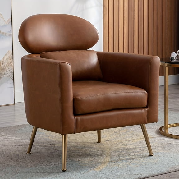 1pc Velvet Accent Chair Comfy Living Room Chair Slipper Chair Mid Century Single Sofa Arm Chair with Golden Legs and Pillow for Bedroom/ Guest Room