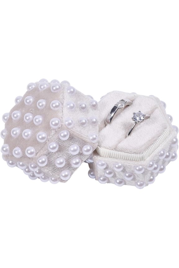 1pc Velvet Couple Ring Boxes with Imitation Pearl WhiteSmoke 5.3x5.35x5.4cm