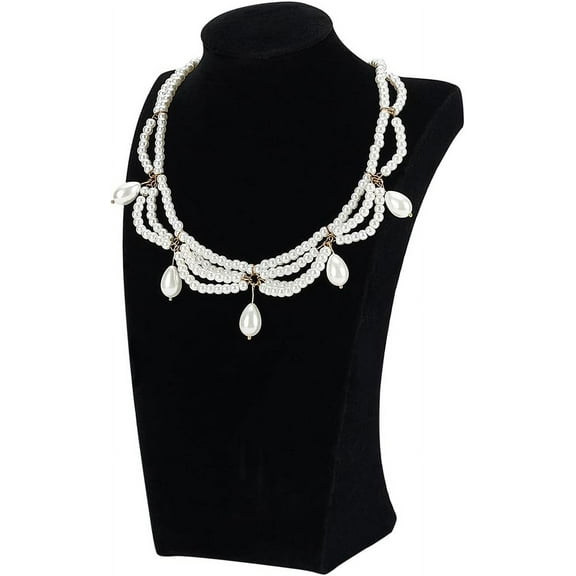 1pc Velvet with Wood Bust Necklace Display Stands Jewelry Display Organizer Holder for Necklace Storage Black 7.8x14x25cm