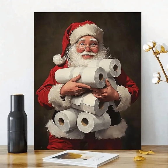 1pc Vertical Modern Santa Claus Painting - Wooden Framed Wrapped Canvas | Ready-to-Hang with Hook, Vintage/Modern Christmas Decor |Ideal for Living Room/Bedroom/Kitchen, Perfect Gift for Santa's Room