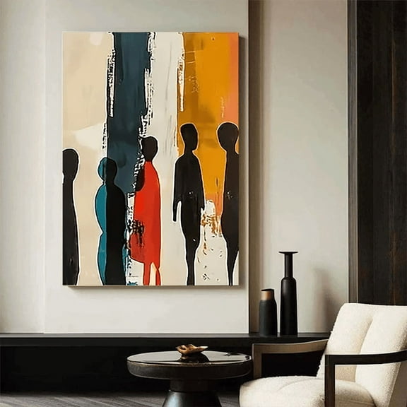 1pc Vibrant Abstract African American Figures Canvas Art Print - 31.49x47.2" Frameless Modern Wall Decor for Living Room, Bedroom, Kitchen, Bathroom