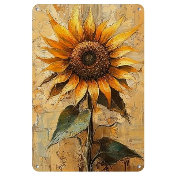 1pc Vibrant Abstract Sunflower Iron Wall Art, 8x12" - Water & Dust Resistant, Perfect for Home, Bar, Garage, Kitchen | Warm Earthy Tones, Ideal Gift for All, Easy Mount with Pre-Drilled Holes