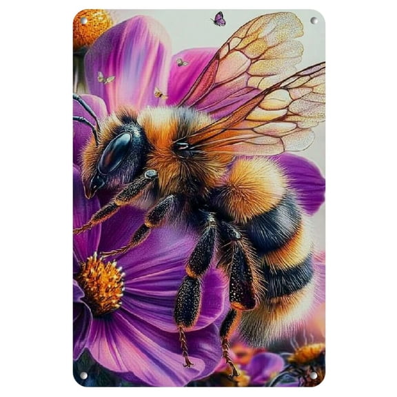 1pc Vibrant Bee & Flower HD Iron Print - Durable, Vivid Colors Metal Wall Art for Indoor/Outdoor Decor in Bedroom, Classroom, Office - Anodic Oxidation Resistant, Frameless Design
