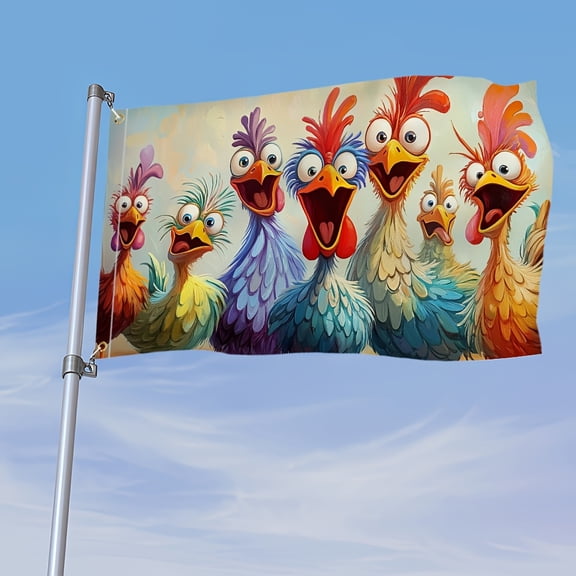 1pc Vibrant Chicken Coop Flag - 100% Polyester, Weather-Resistant, Fade-Proof, with Colorful Cartoon Chickens Design for Outdoor Decor, Garden Celebrations & Farmhouse Style, Chicken Coop Accessories