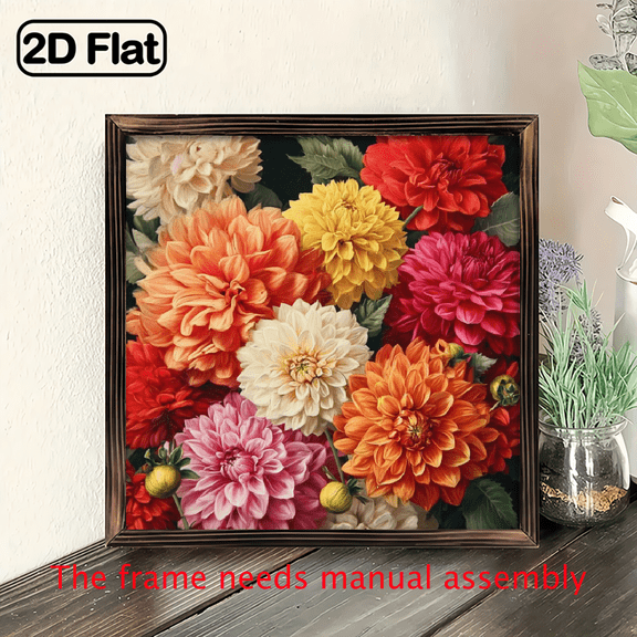 1pc Vibrant Floral Wooden Frame Wall Art 8x8 Inch, Colorful Hand-Painted Design with Green Leaves, Perfect for Living Room, Bedroom, Office, or Library Decor, Wall Decor Art Decorative Wall Art Fram