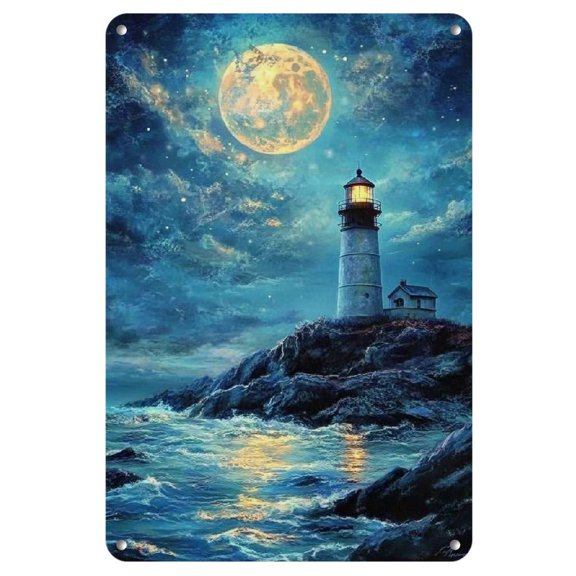 1pc Vibrant Nighttime Seascape Iron Wall Art Serene Moonlit Ocean & Starry Sky Painting for Living Room, Bedroom, Office, Gallery Decor