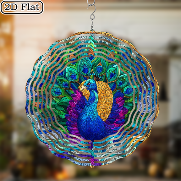1pc Vibrant Peacock Wind Spinner - 10 Metal Double-Sided Print, Colorful Floral Geometric Design, Durable Iron Frame, IndoorOutdoor Decor for Home, Garden, or Gift, Peacock Decor