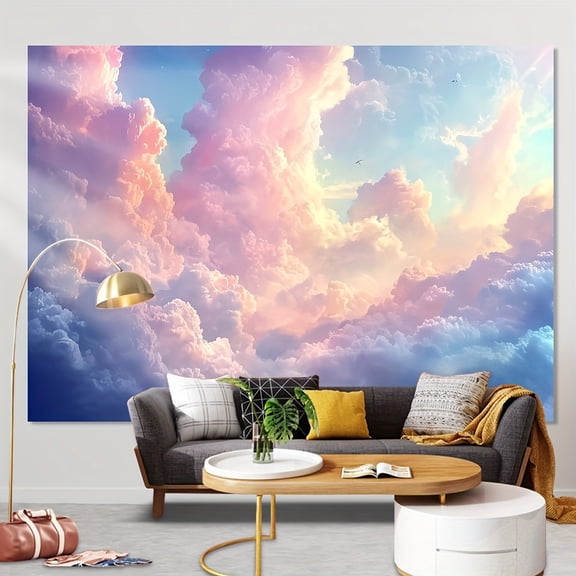 1pc, Vibrant Rainbow Clouds Tapestry, Weather Climate Landscape Premium Backdrop, Polyester, Good for Office decoration and party backdrop, perfect room decoration - Generically Fits four Seasons