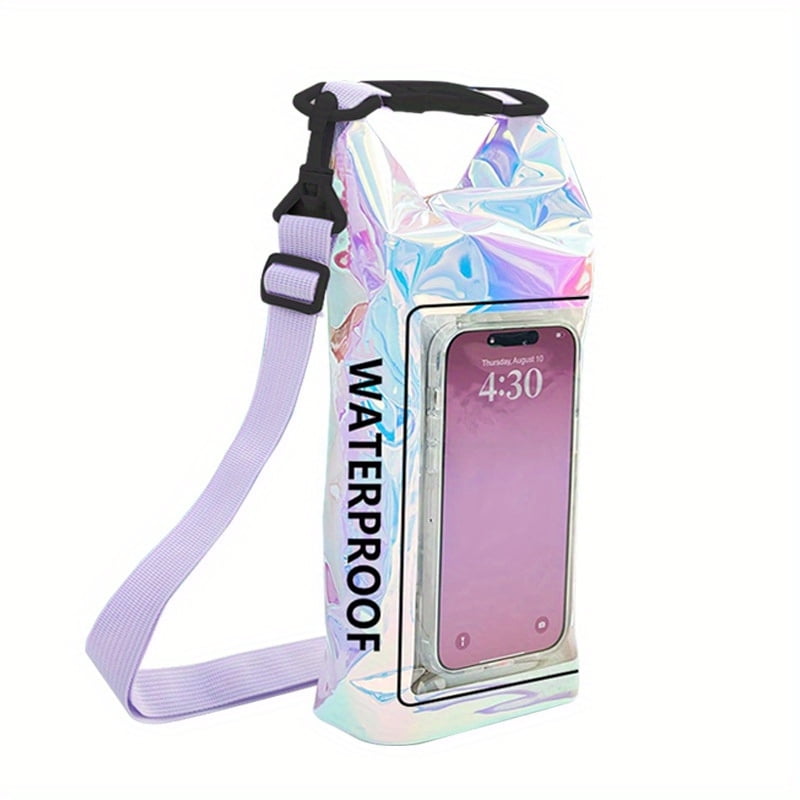 1pc Vibrant Rainbow Waterproof Phone Pouch with Adjustable Strap, PVC Material, Full Protection for Swimming, Beach, Sports, Holographic Travel Gear, Durable Waterproof Case for Outdoor Use
