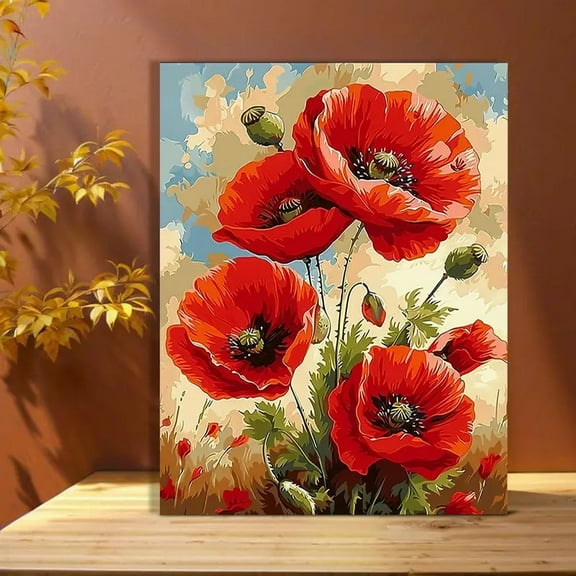 1pc Vibrant Red Poppy Canvas Art Print -Frameless, Modern Impressionist Style Wall Decor for Living Room, Bedroom, Kitchen, Kitchen Wall Art | Frameless Canvas Print | Textured Canvas Material.