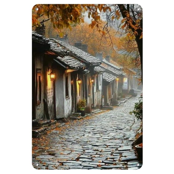 1pc Vibrant Rural Life Scenery Iron Wall Art, Classic Landscape Painting Style - Ideal for Home, Cafe, Office Decor | Lightweight & Easy to Hang, Outdoor Decor