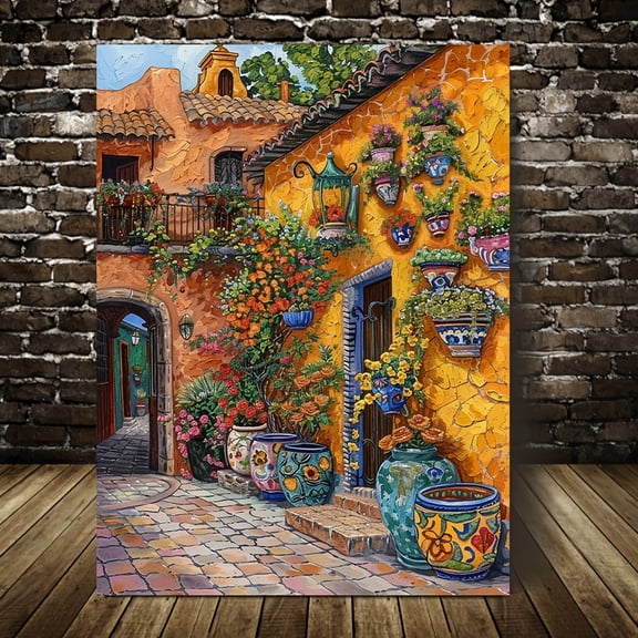 1pc Vibrant Talavera Pottery & Floral Canvas Wall Art - Colorful Home Accent with Wooden Frame, Ready to Hang, Ideal for Home & Office Decor, House Decor