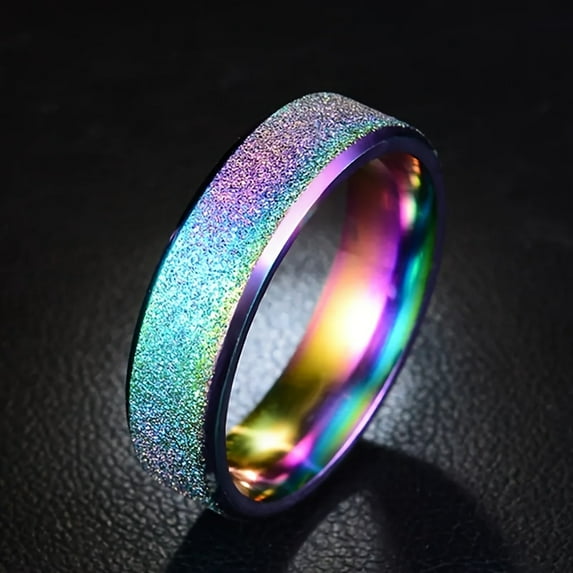 1pc Vibrant Titanium Steel Frosted Ring – Rainbow Iridescent Glitter Band for Men & Women, Street Style Fashion Jewelry, Bling Jewelry,Multicolor12