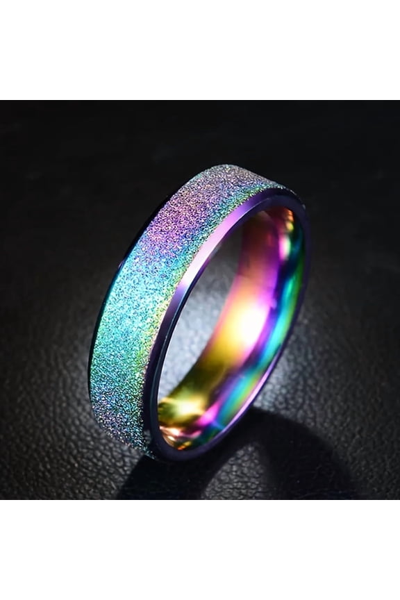 1pc Vibrant Titanium Steel Frosted Ring – Rainbow Iridescent Glitter Band for Men & Women, Street Style Fashion Jewelry, Bling Jewelry,Multicolor7