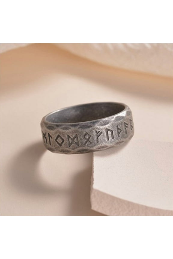 1pc Viking Rune Stainless Steel Finger Rings for Men Antique Silver 8mm US Size 11 1/4(20.7mm)