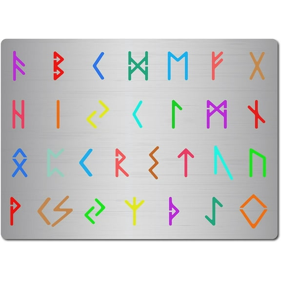 1pc Viking Stencil 7.4x5.5 Inch Metal Rune Stencil 28 Ancient Alphabet Stainless Steel Stencils Journal Stencils Reusable Painting Stencil Templates for Wood Burning Pyrography Engraving Crafts