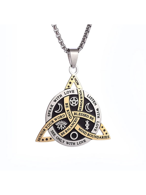 1pc Viking Witch Celtic Knot Pendant Necklace - Stainless Steel Gothic Protection Amulet Jewelry for Women and Men