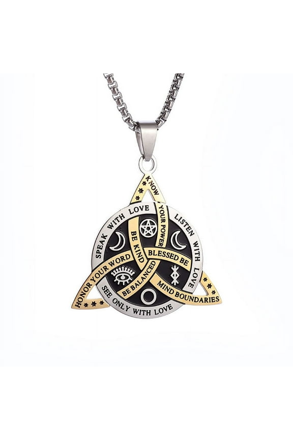 1pc Viking Witch Celtic Knot Pendant Necklace - Stainless Steel Gothic Protection Amulet Jewelry for Women and Men