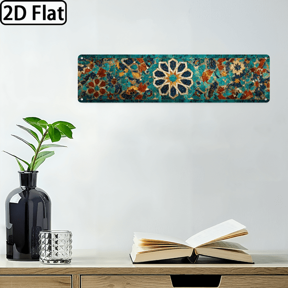 - 1pc Vintage Aluminum Sign Turquoise Copper Mosaic Pattern, Wall Hanging, Rustic Style Decor For Bedroom, Living Room, Entryway, 44X165 Inch