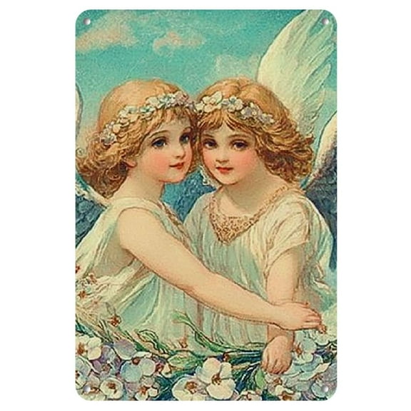 1pc Vintage Angel Embrace Metal Tin Sign (8x12 inches) - Rustic Farmhouse Wall Art for Home, Kitchen, Bathroom Decor | Ideal for New Year's & Valentine's Day Gifts, Kitchen Art Piece