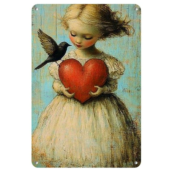 1pc Vintage Angel Valentine'S Day Decorative Sign, Pre-Drilled Wall Hanging Metal Tin Art, Retro Multipurpose Room Cafe Garage Decor, English Text