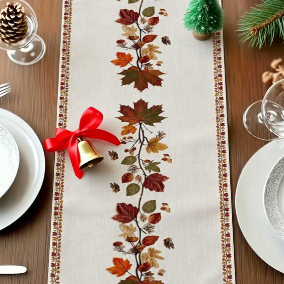 1pc Vintage Autumn Maple Leaf Border Table Runner, Fall Business Thanksgiving Decor, Photoshoot Prop Holiday Gift Thanksgiving Christmas