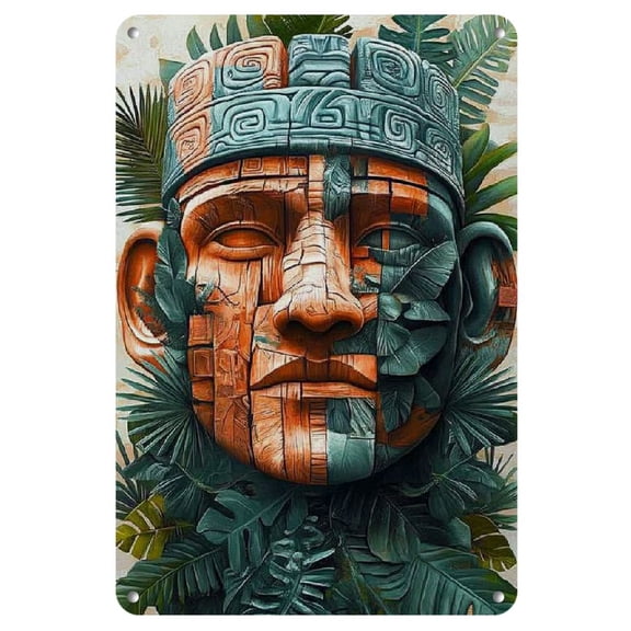 1pc, Vintage Aztec-Themed Iron Wall Art - 8"X12" | Waterproof & Weather-Resistant | Perfect For Home, Garage, Or Outdoor Decor