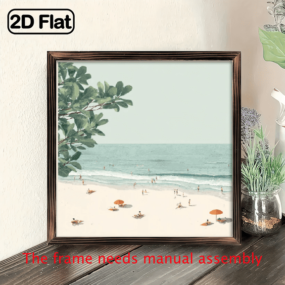 1pc Vintage Beach Scene Wooden Wall Art, 8x8 Inch Rustic Frameless Board Decor - Ideal for Home, Entryway, Living Room, Kitchen, Bedroom - Perfect Gift for Moving, Beach Home Decoration, Beach Them