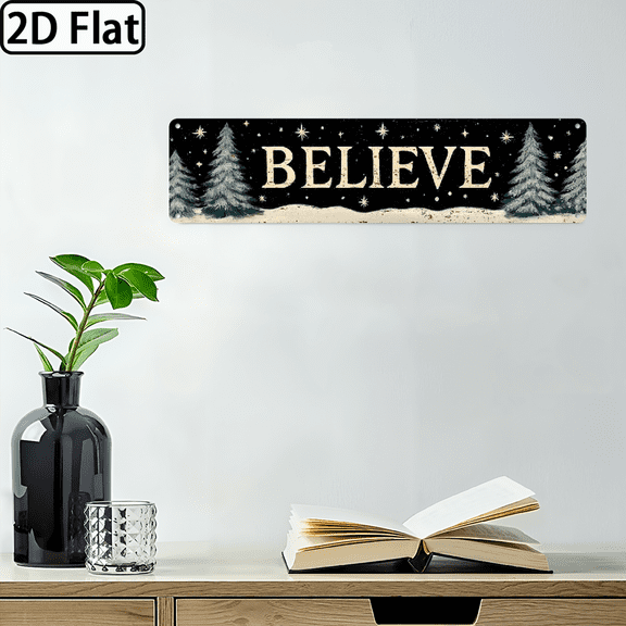 1pc, Vintage Believe Sign Featuring Christmas Trees, Stars, And a Winter Scene, Rustic Wall Art for Christmas Decor, Suitable for Living Room, Bedroom, Entryway, Decorative Sign, Measuring 3