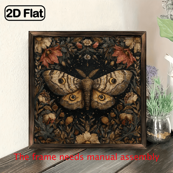 1pc Vintage Black Butterfly Floral Wood Framed Wall Hanging - 8x8 Inch Rustic Farmhouse Decor with Dark Blue-Green Floral Golden Butterfly Design, Horizontal Wall Art for Entrance, Living Room