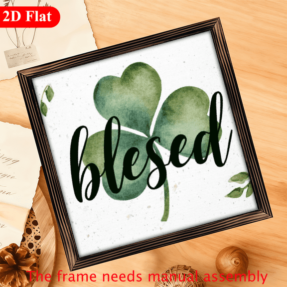 1pc Vintage Blessed Wooden Framed Sign with Four-Leaf Clover Design - Rustic St Patrick'S Day Wall Art, 12x12 Inch, Inspirational Desktop Decoration, Ideal Gift for Loved Ones, Holiday Wal
