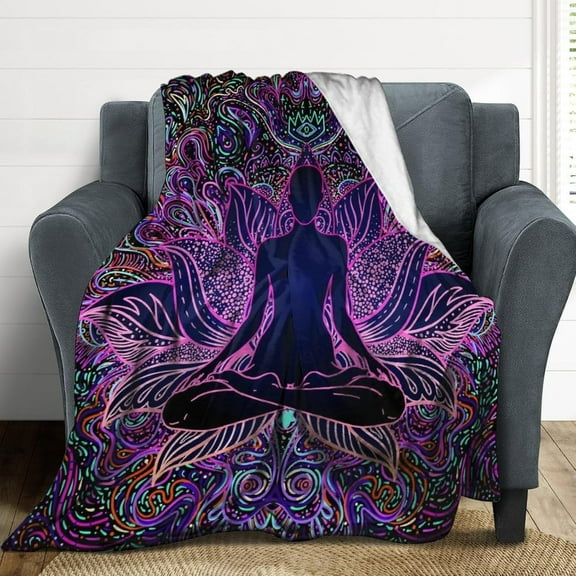 1pc Vintage Bohemian Mandala Mushroom Yoga Meditation Blanket, Hypoallergenic Polyester 100%, All Seasons Lightweight Breathable Knit Fabric