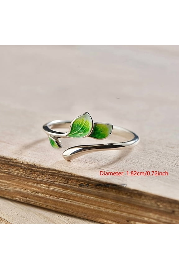 1pc Vintage Bohemian Style Adjustable Green Leaf Ring - Copper Enamel Branch Drop Design, Fashion Accessory for Casual Wear and Gifts, Ideal for Couples, New Style, Fresh Style, Artistic, Blue,Green