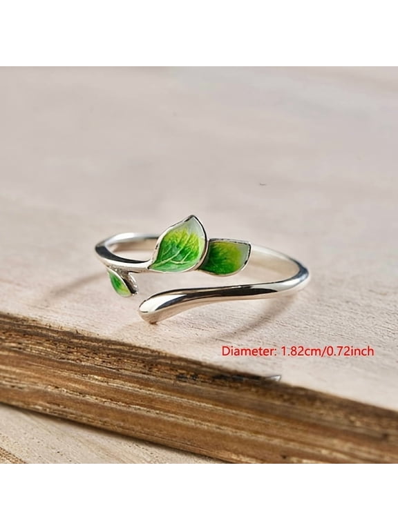 1pc Vintage Bohemian Style Adjustable Green Leaf Ring - Copper Enamel Branch Drop Design, Fashion Accessory for Casual Wear and Gifts, Ideal for Couples, New Style, Fresh Style, Artistic, Blue,Green