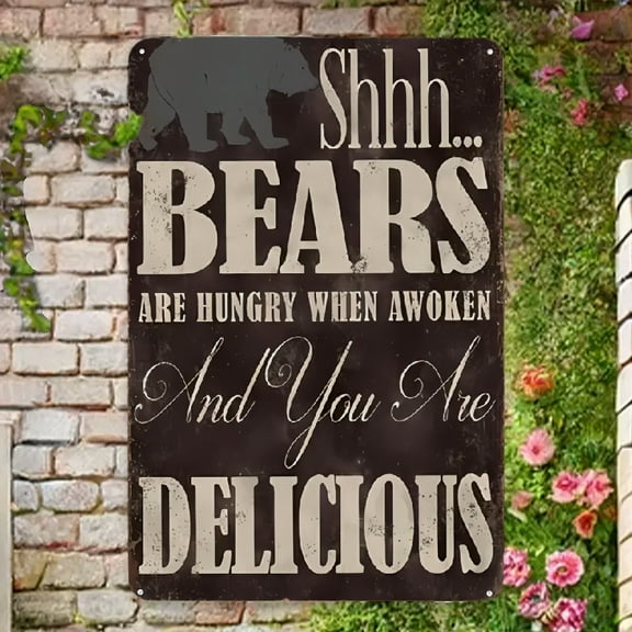 1pc Vintage Boo... Bears Will Be Hungry When They Wake Up Iron Wall Sign - Rustic Distressed Finish Humorous Bear Decor for Home, Bar, or Outdoor Spaces - Perfect for Cabin, Lodge, or Rustic Themed