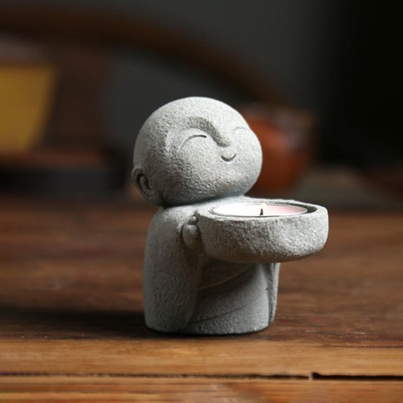 1pc Vintage Buddha candlestick Blue sand stone mixed material candlestick Tabletop candlestick holder Home decoration decoration Zen atmosphere light candlestick Holiday gifts Landscape candlestick