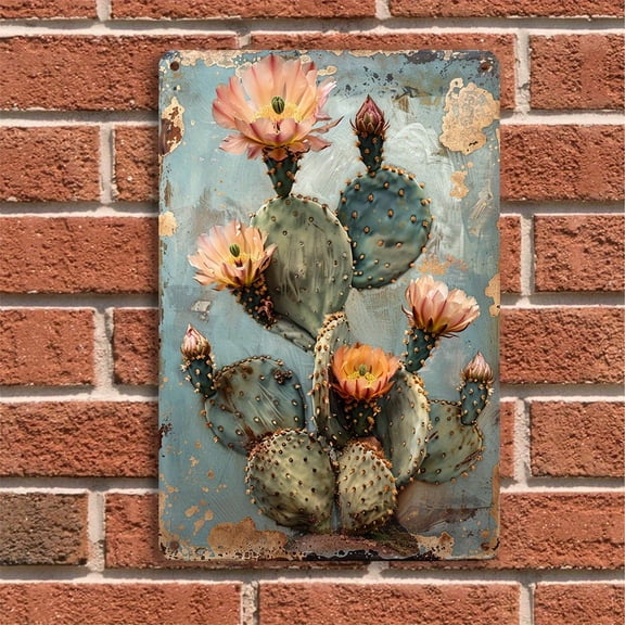 1pc Vintage Cactus Wall Art Metal Sign - Southwestern Desert Floral Decor with Cacti  Saguaro Cactus, Turquoise  Brown Rustic Farmhouse Decoration for Home, Cafe, Bar, Office