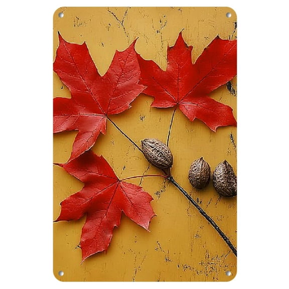 1pc Vintage Canadian Maple Leaf Metal Tin Sign - 8x12 Inches - Rustic Autumn Decor with High Color Accuracy, Durable Iron, Easy-to-Hang for Home & Office, Ideal Birthday Gift