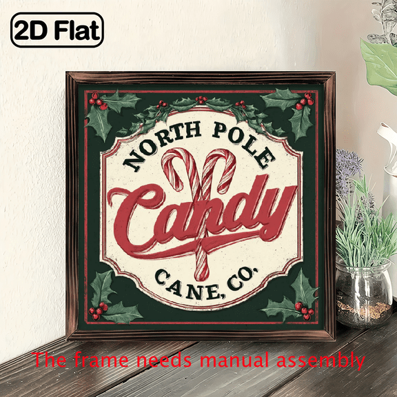 1pc Vintage Candy Cane Co Wooden Wall Sign - 8x8 Inch Rustic Farmhouse Decor, Reclaimed Wood Christmas Plaque with Red Green Floral Design, Perfect Holiday Gift for Home Outdoor Wall Art, Candyland