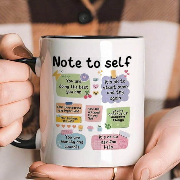 1pc Vintage Ceramic Positivity Mug with Self Care Sticker Art Affirmations 11oz Uplifting Mental Cup Positive Message Hand Wash Only Reusable Coffee Tea Cup Home Office Like Decor
