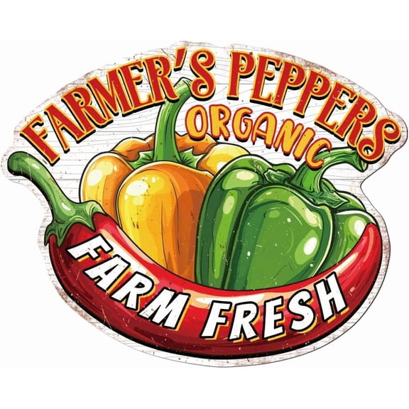 1pc Vintage Chili Peppers Metal Tin Sign 13.8x11 Inch Funny Retro Farm Kitchen Restaurant Bar Tin Sign FARMERS PEPPERS FARM FRESH Wall Art Poster Plaque Decor for Home Garden Decor Colorful