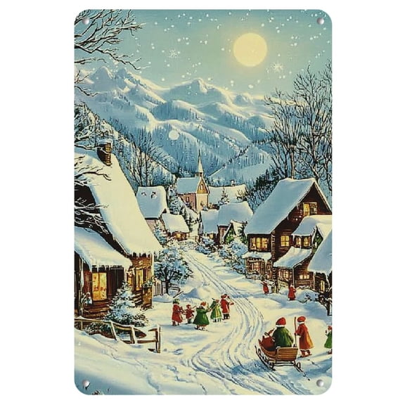 1pc Vintage Christmas Village Scene Metal Tin Sign - 8x12 Inch, Rust-Proof Iron Wall Art, Retro Chic Decor for Home, Bar, Cafe, Garage & Library, Outdoor Metal Wall Decor