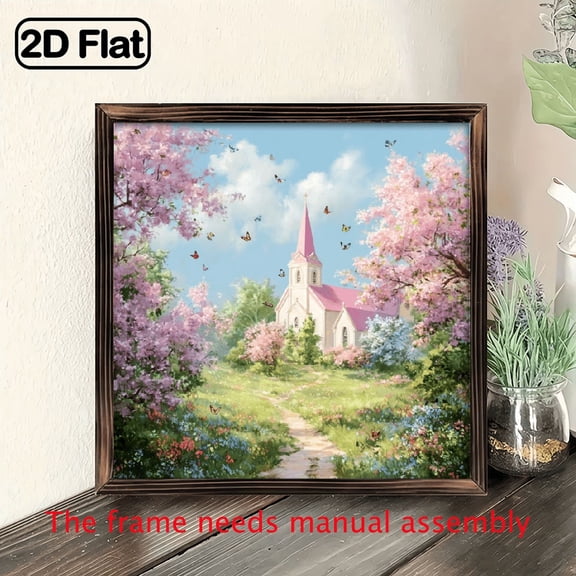 1pc Vintage Church with Flowers Wooden Framed Sign - 8x8 Inch Recycled Wood Wall Art, Inspirational Home Decor for Living Room, Office, Perfect Gift for Family Friends, Decorative Sign, Plaque