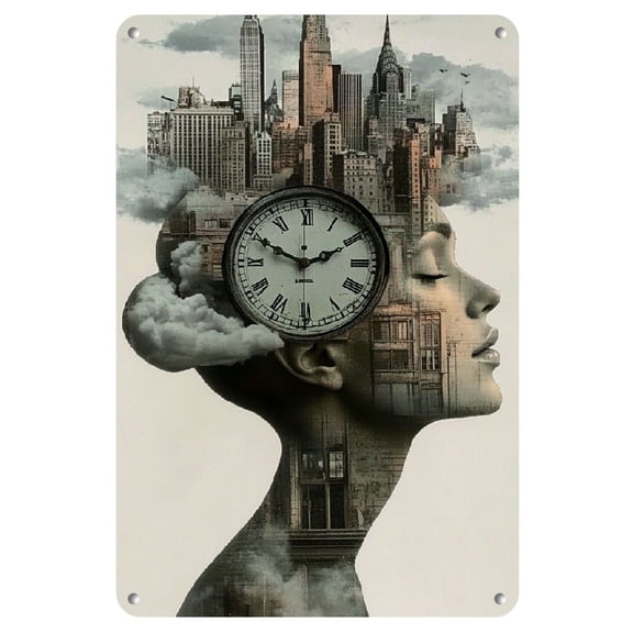 1pc Vintage Clock Tower & Clouds Metal Tin Sign, 8"x12" Iron Wall Hanging, Retro Inspired Home Bar Decor, Multipurpose No-Electricity Needed Wall Art