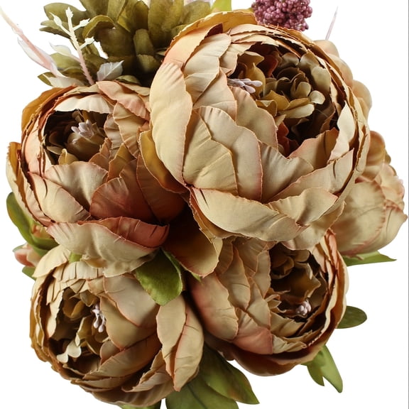 1pc Vintage Coffee Artificial Peonies & Hydrangeas Bouquet – Realistic Flowers with Green Foliage for Wedding, Bridal, Home Decor, and Party Centerpiece Arrangement, Wedding Decorations