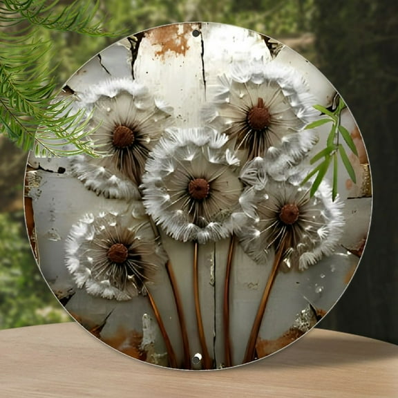 1pc Vintage Dandelion Metal Wall Art, Rustic Nature-Inspired Aluminum Decor, Weathered Design, 7.8" Round, with Mystic Ambiance for Bar, Cafe, Beach House