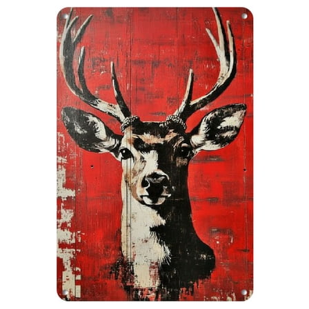 1pc Vintage Deer Iron Wall Art, 8x12 Inch - Rustic Red & Black Stained Glass Style Decor for Bathroom, Bedroom, Office, Kitchen, Living Room - Easy-to-Hang, No Power Needed, Versatile Home Accent