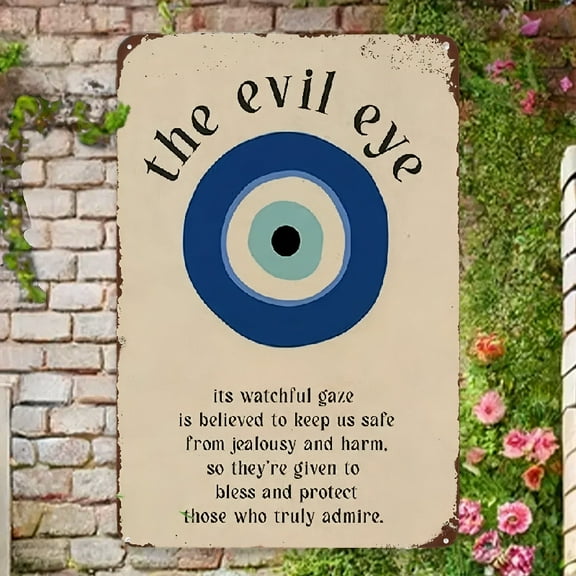 1pc Vintage THE EVIL EYE Aluminum Sign - Rustic Metal Wall Art with Protective Amulet Design, Waterproof & Dustproof, No Electricity Needed - Home, Cafe, Bar Decor, Unique Holiday Gift, Metal Wall